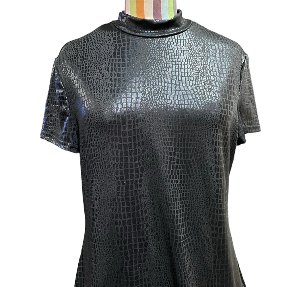 Shein Mock Neck Crocodile Embossed Bodycon Dress 0980 - Picture 3 of 7